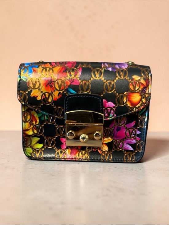 Valentino By Mario Valentino Handbags - Valentino By Mario Valentino Black Floral Crossbody with Gold Lock